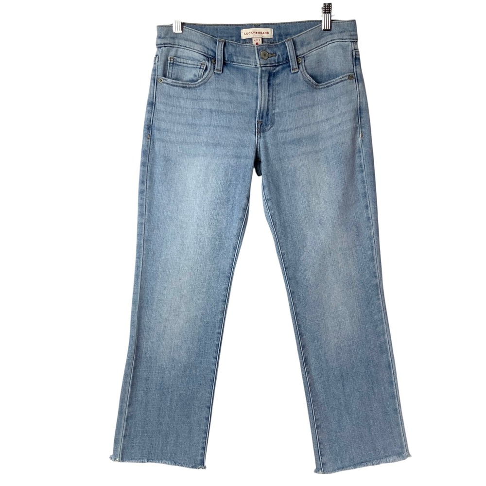 Lucky Brand Sweet Mid Rise Straight Jeans 4/27 Mid Light Zip Fly Wash Raw Hem